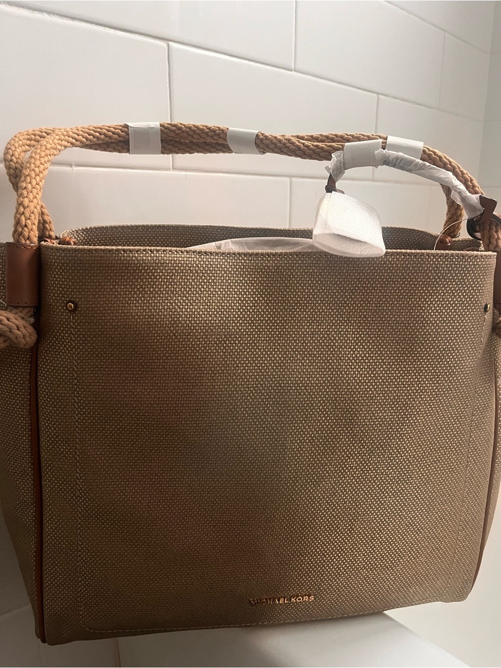 Michael Kors Beige Canvas Tote with Rope Handles